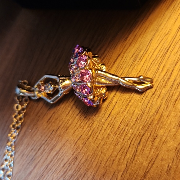 Twirling Ballerina 10" Necklace  Gold plated chain Pink BLING - Picture 5 of 5
